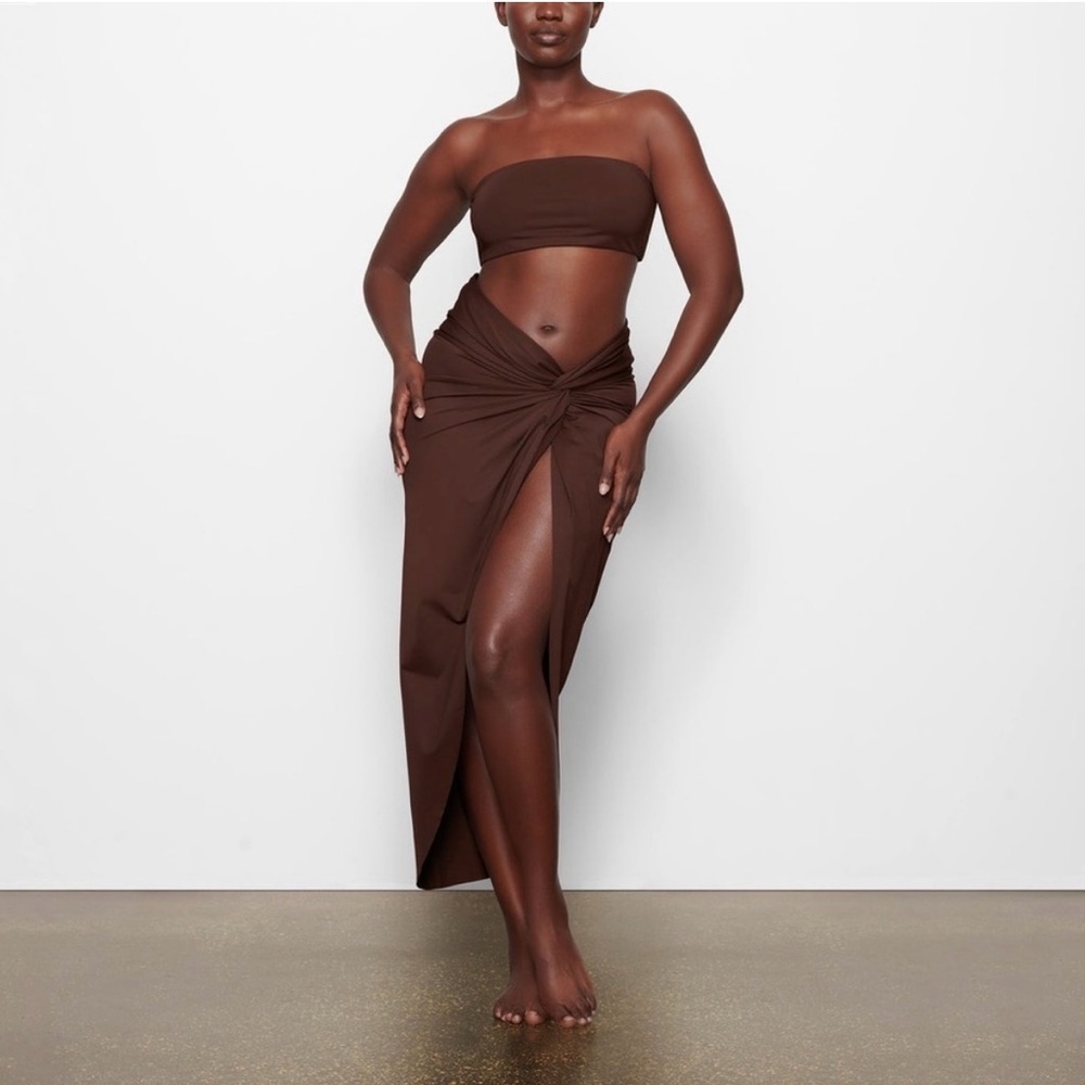 Skims Signature Swim Sarong Skirt Brown NWT